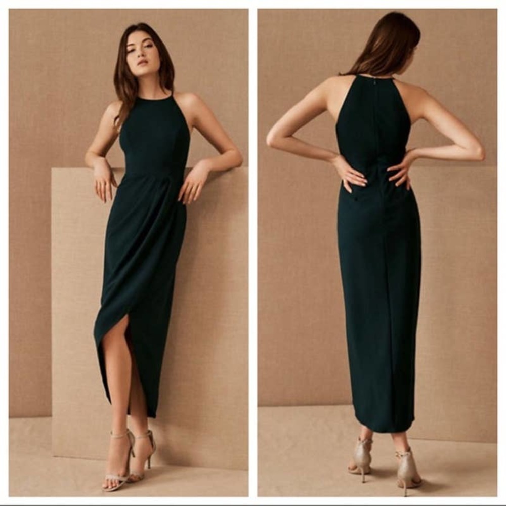 BHLDN Marceau High-Low Crepe Dress Emerald